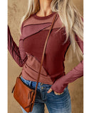 Azura Exchange Color Block Ribbed Knit Top with Exposed Seams - L