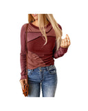 Azura Exchange Color Block Ribbed Knit Top with Exposed Seams - L