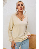 Azura Exchange Lace Trim V Neck Long Sleeve Top - 2XL