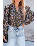 Azura Exchange Floral Print Ruffled Bubble Sleeve Shirt - L