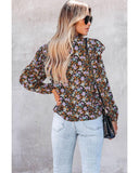 Azura Exchange Floral Print Ruffled Bubble Sleeve Shirt - L