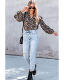 Azura Exchange Floral Print Ruffled Bubble Sleeve Shirt - L