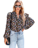 Azura Exchange Floral Print Ruffled Bubble Sleeve Shirt - L