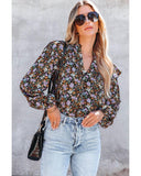 Azura Exchange Floral Print Ruffled Bubble Sleeve Shirt - S