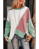 Azura Exchange Colorblock Stitching Irregular Hem Long Sleeve Top - L