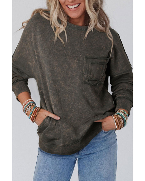 Azura Exchange Acid Wash Drop Shoulder Long Sleeve Sweatshirt with Pockets - L