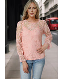 Azura Exchange Mesh Top with Ruffled Sleeves and Floral Detailing - L