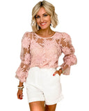 Azura Exchange Mesh Top with Ruffled Sleeves and Floral Detailing - M