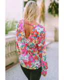 Azura Exchange Floral Long Sleeve Top with Twisted Hollow-out Back - M