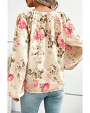 Azura Exchange Floral Print V-Neck Lantern Sleeve Blouse - L