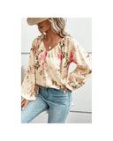 Azura Exchange Floral Print V-Neck Lantern Sleeve Blouse - S