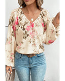 Azura Exchange Floral Print V-Neck Lantern Sleeve Blouse - XL