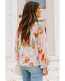 Azura Exchange Abstract Print Split Neck Puff Sleeve Blouse - XL