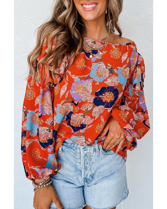 Azura Exchange Floral Print Ruffle Puff Sleeve Blouse - S