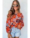 Azura Exchange Floral Print Ruffle Puff Sleeve Blouse - S