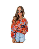 Azura Exchange Floral Print Ruffle Puff Sleeve Blouse - XL