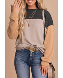 Azura Exchange Color Block Long Sleeve Ribbed Loose Top - L