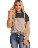 Azura Exchange Color Block Long Sleeve Ribbed Loose Top - L