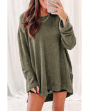 Azura Exchange Oversized Green Waffle Knit High Slits Top - M