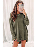 Azura Exchange Oversized Green Waffle Knit High Slits Top - S