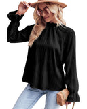 Azura Exchange Frilled Mock Neck Ripple Bubble Sleeve Blouse - S