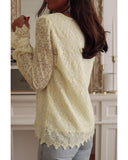 Azura Exchange Floret Lace V Neck Long Sleeve Blouse - L