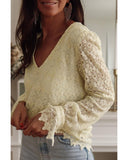 Azura Exchange Floret Lace V Neck Long Sleeve Blouse - L