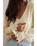 Azura Exchange Floret Lace V Neck Long Sleeve Blouse - L