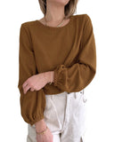 Azura Exchange Textured Puff Sleeve Top - L