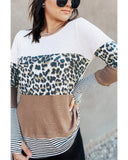 Azura Exchange Leopard Splicing Colorblock Long Sleeve Top - 2XL