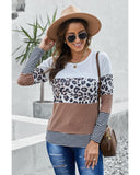 Azura Exchange Leopard Splicing Colorblock Long Sleeve Top - S