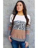 Azura Exchange Leopard Splicing Colorblock Long Sleeve Top - XL