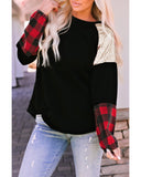 Azura Exchange Lantern Sleeve Plaid Sequin Pullover Sweatshirt - L