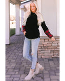 Azura Exchange Lantern Sleeve Plaid Sequin Pullover Sweatshirt - L