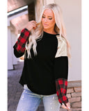 Azura Exchange Lantern Sleeve Plaid Sequin Pullover Sweatshirt - M