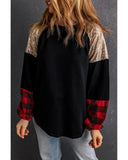 Azura Exchange Lantern Sleeve Plaid Sequin Pullover Sweatshirt - M