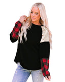 Azura Exchange Lantern Sleeve Plaid Sequin Pullover Sweatshirt - M