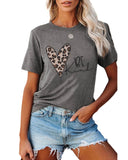 Azura Exchange Leopard Heart Shape Print Short Sleeve T-shirt - L