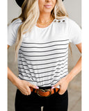 Azura Exchange Striped Buttoned Short Sleeve Top - L