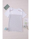 Azura Exchange Striped Buttoned Short Sleeve Top - L