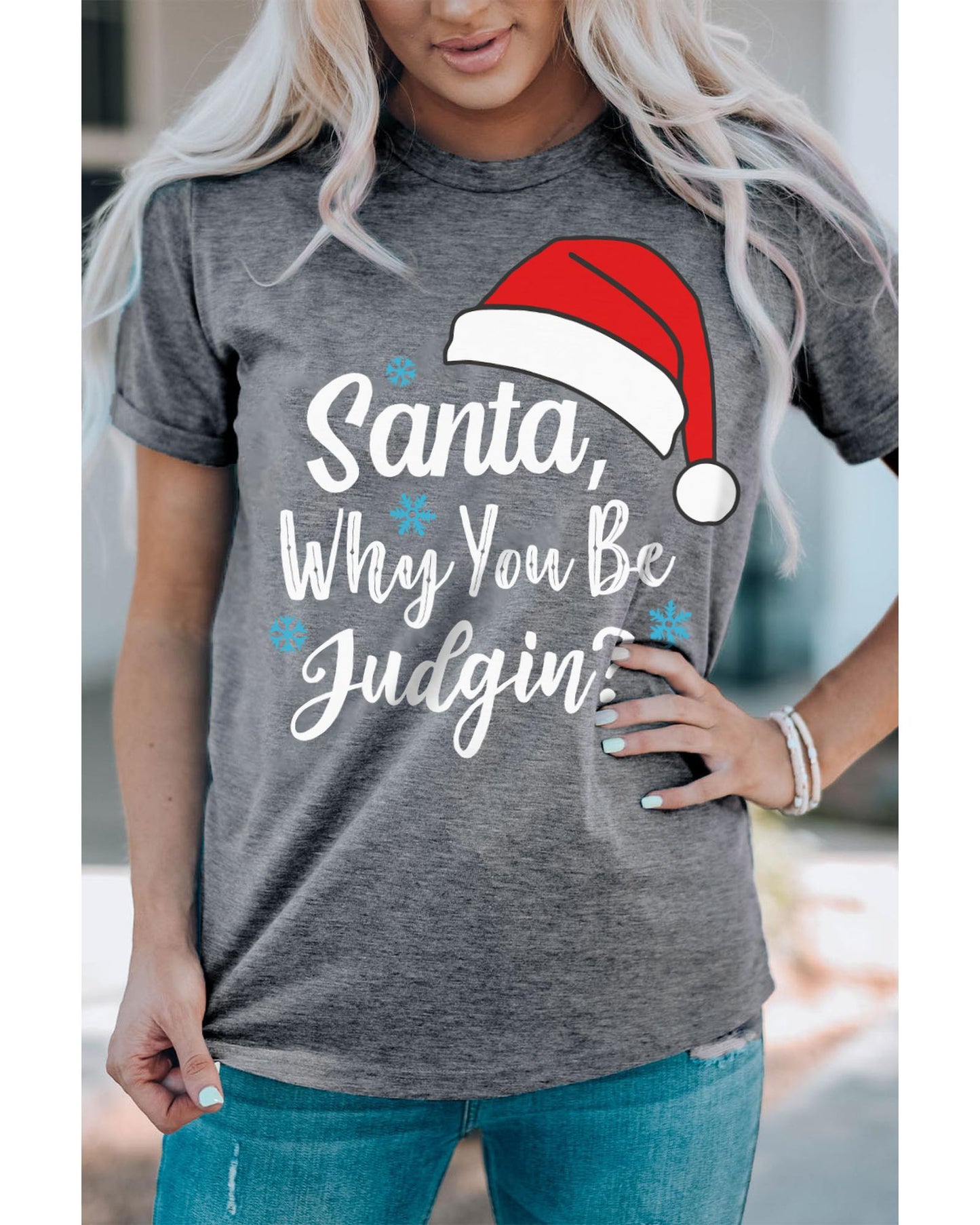 Azura Exchange Santa Hat Snowflake Tee - M