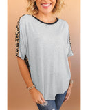 Azura Exchange Leopard Splicing O-neck Short Sleeve T Shirt - M