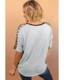 Azura Exchange Leopard Splicing O-neck Short Sleeve T Shirt - M