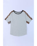 Azura Exchange Leopard Splicing O-neck Short Sleeve T Shirt - M