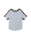 Azura Exchange Leopard Splicing O-neck Short Sleeve T Shirt - M