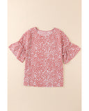 Azura Exchange Leopard Ruffle Sleeve T-Shirt - M