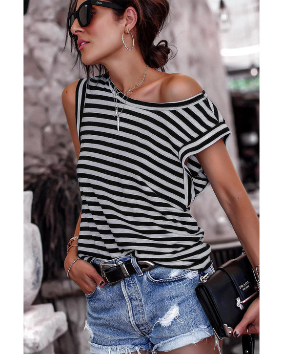 Azura Exchange Butterfly Sleeve Striped T-Shirt - L