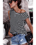 Azura Exchange Butterfly Sleeve Striped T-Shirt - L