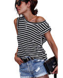 Azura Exchange Butterfly Sleeve Striped T-Shirt - L