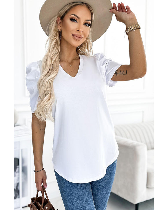 Azura Exchange V-Neck Puff Sleeve T-Shirt - XL